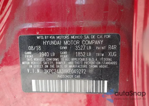 2019 Hyundai Accent Se z USA, uszkodzony, nr VIN 3KPC24A3XKE049272